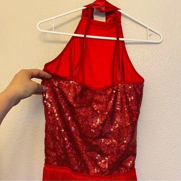 Weissman Dance dress red sequin fringe costume Queen Of The World 9034 MA - Picture 4 of 11